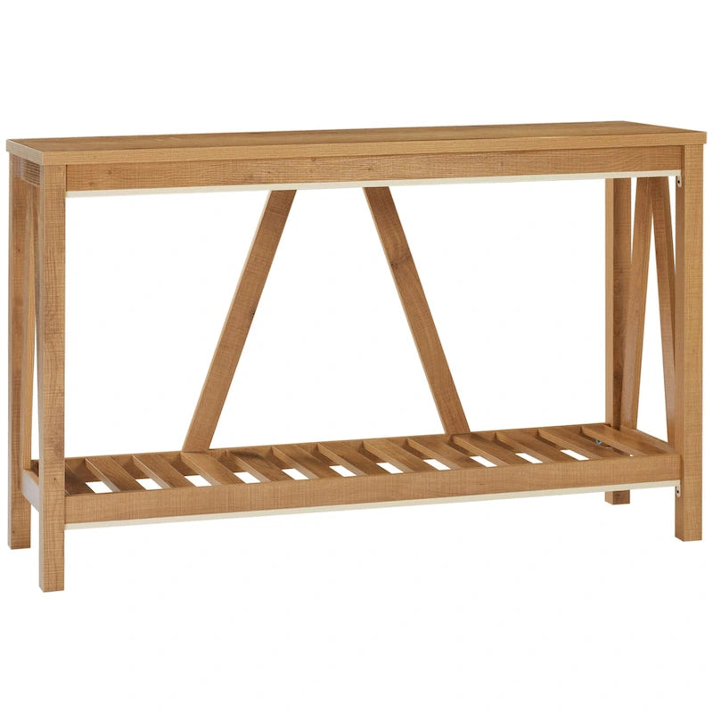 Mesa consola rústica con estante de almacenamiento