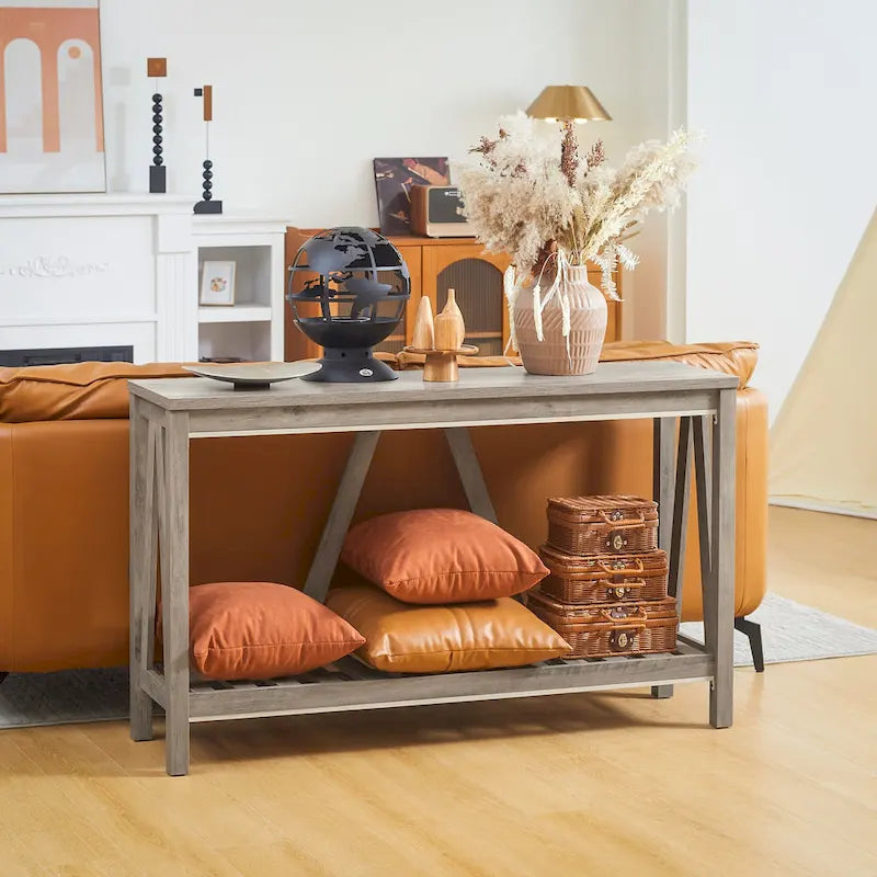 Mesa consola rústica con estante de almacenamiento