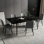 Mesa de comedor de cocina rectangular blanca de 70,8 pulgadas, con tablero de mármol de piedra sinterizada y patas de metal