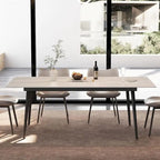 Mesa de comedor de cocina rectangular blanca de 70,8 pulgadas, con tablero de mármol de piedra sinterizada y patas de metal