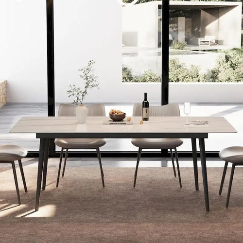 Mesa de comedor de cocina rectangular blanca de 70,8 pulgadas, con tablero de mármol de piedra sinterizada y patas de metal