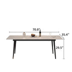 Mesa de comedor de cocina rectangular blanca de 70,8 pulgadas, con tablero de mármol de piedra sinterizada y patas de metal