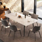Mesa de comedor de cocina rectangular blanca de 70,8 pulgadas, con tablero de mármol de piedra sinterizada y patas de metal