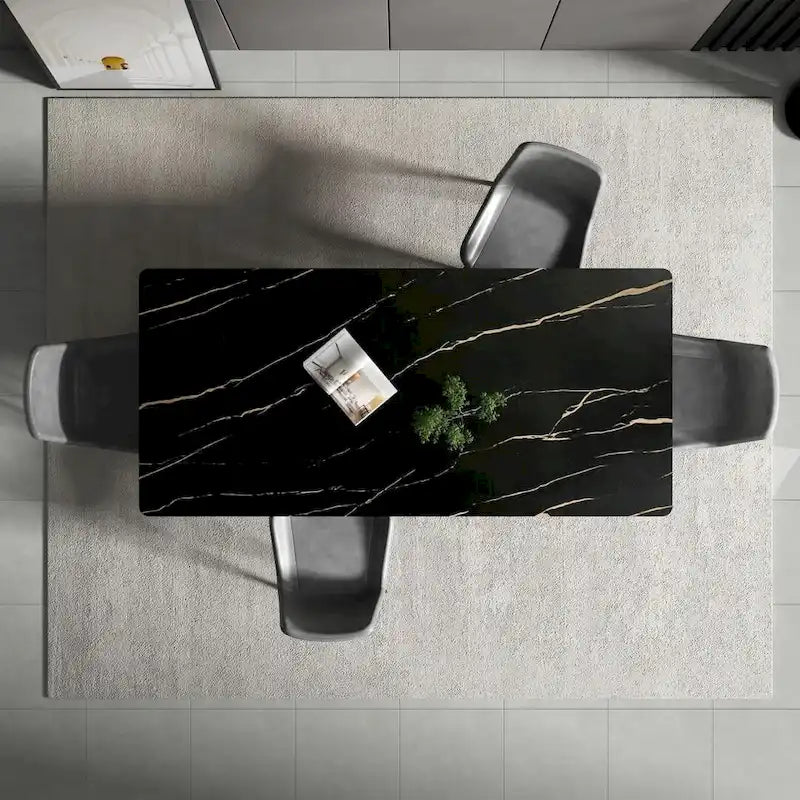 Mesa de comedor de cocina rectangular blanca de 70,8 pulgadas, con tablero de mármol de piedra sinterizada y patas de metal