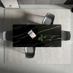Mesa de comedor de cocina rectangular blanca de 70,8 pulgadas, con tablero de mármol de piedra sinterizada y patas de metal