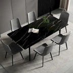 Mesa de comedor de cocina rectangular blanca de 70,8 pulgadas, con tablero de mármol de piedra sinterizada y patas de metal