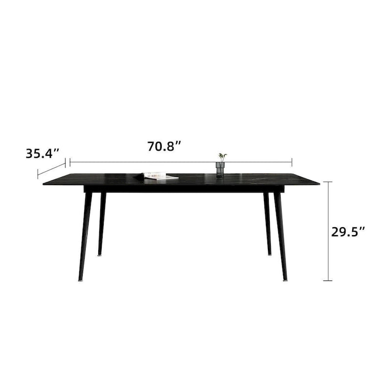 Mesa de comedor de cocina rectangular blanca de 70,8 pulgadas, con tablero de mármol de piedra sinterizada y patas de metal