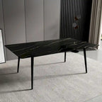Mesa de comedor de cocina rectangular blanca de 70,8 pulgadas, con tablero de mármol de piedra sinterizada y patas de metal