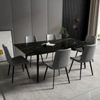Mesa de comedor de cocina rectangular blanca de 70,8 pulgadas, con tablero de mármol de piedra sinterizada y patas de metal
