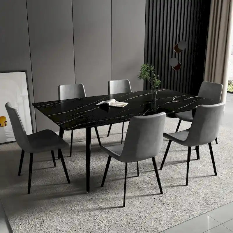 Mesa de comedor de cocina rectangular blanca de 70,8 pulgadas, con tablero de mármol de piedra sinterizada y patas de metal