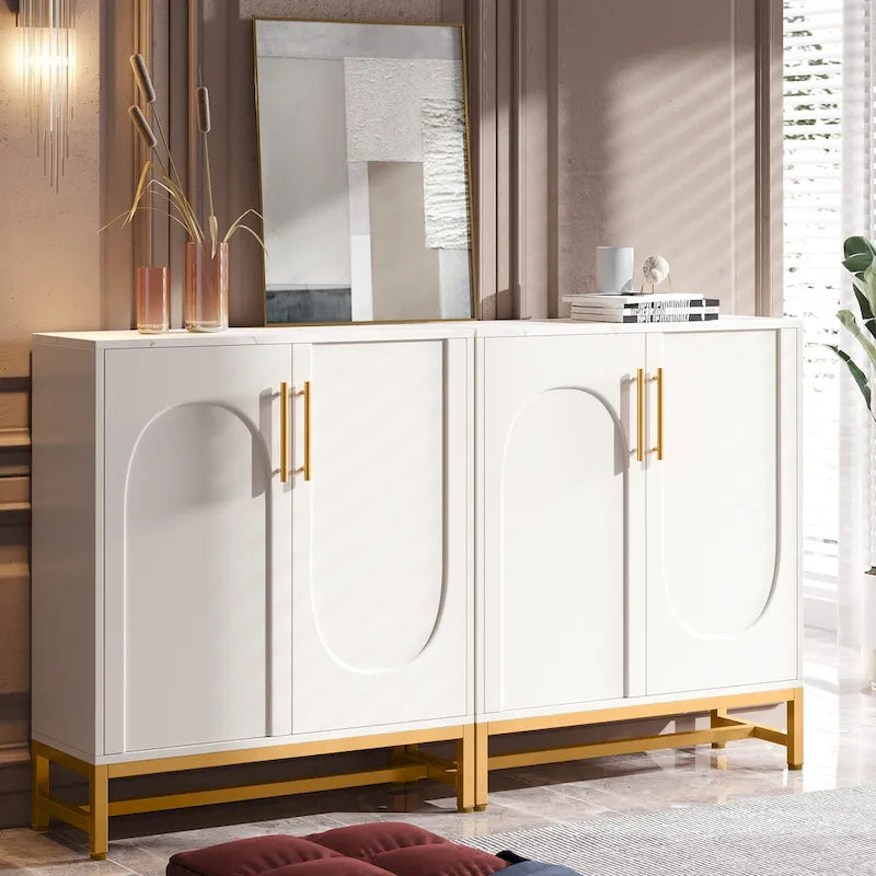 Sideboard Buffet Cabinet with Storage, Modern 4 Doors Buffets with Adjustable Shelf for Living Room Kitchen Dining Room Hallway