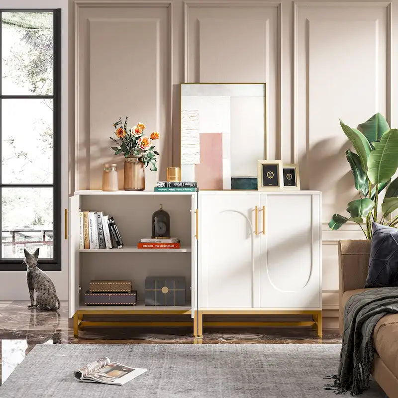 Mueble aparador con almacenamiento, aparador moderno de 4 puertas con estante ajustable para sala de estar, cocina, comedor, pasillo