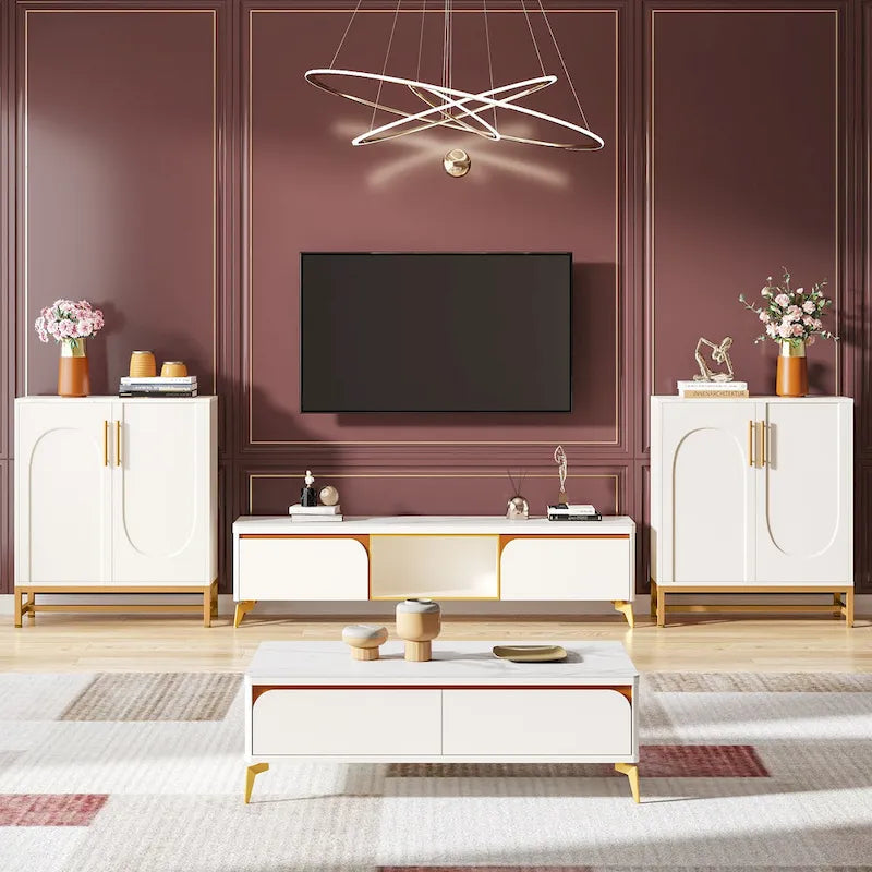 Mueble aparador con almacenamiento, aparador moderno de 4 puertas con estante ajustable para sala de estar, cocina, comedor, pasillo