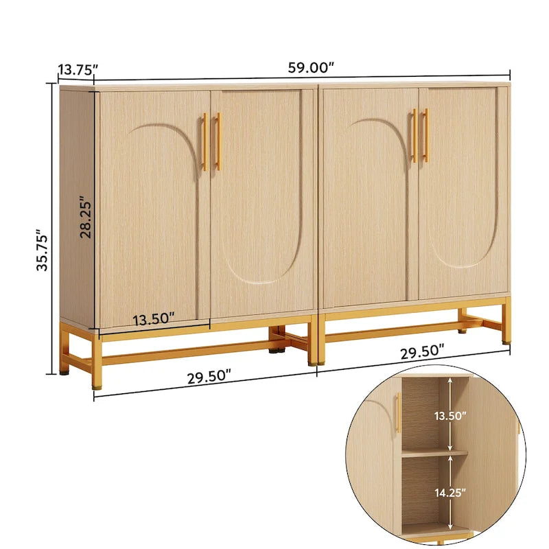 Mueble aparador con almacenamiento, aparador moderno de 4 puertas con estante ajustable para sala de estar, cocina, comedor, pasillo