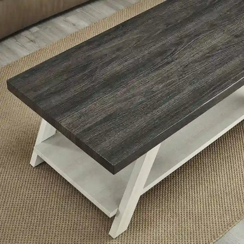 Mesa de centro contemporánea con estante de madera replicada