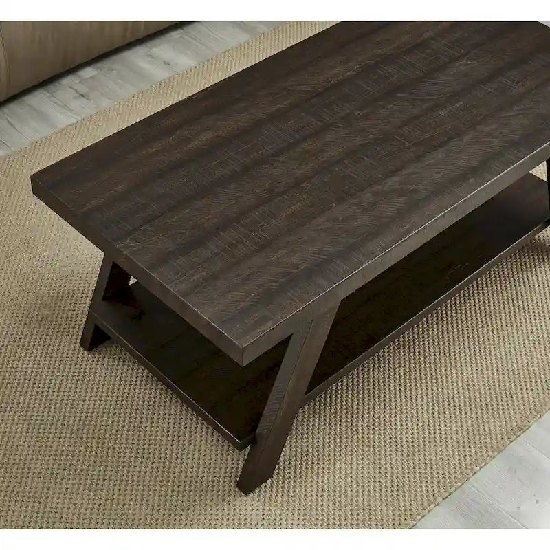 Mesa de centro contemporánea con estante de madera replicada