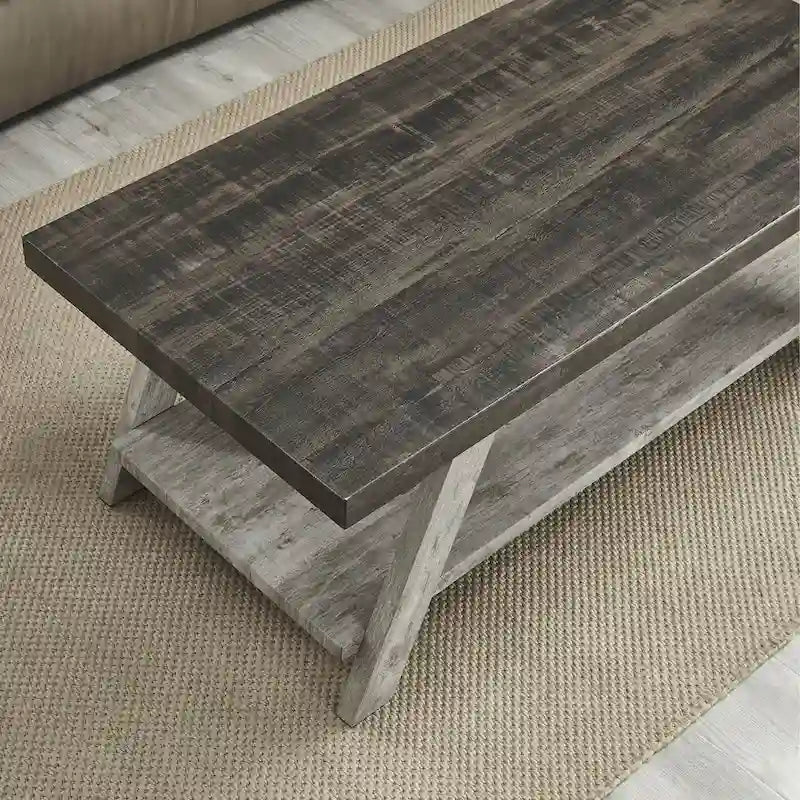 Mesa de centro contemporánea con estante de madera replicada
