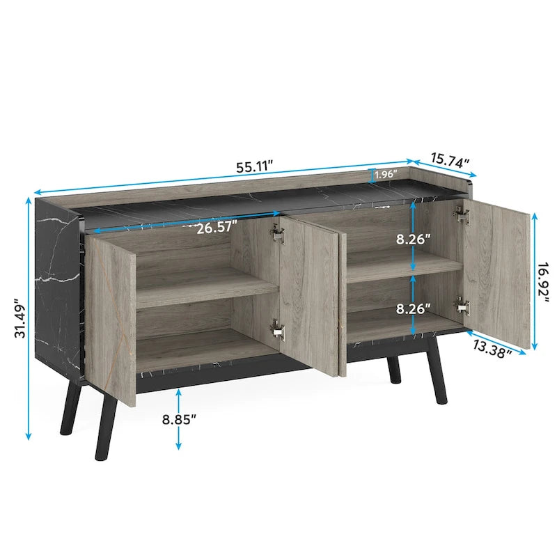 Aparador de cocina de 55 pulgadas, mesa de buffet, barra de café con almacenamiento y puertas para comedor, sala de estar, entrada