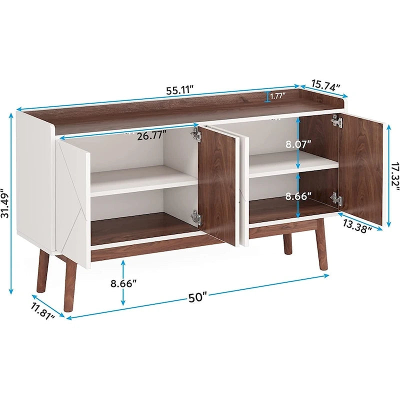 Aparador de cocina de 55 pulgadas, mesa de buffet, barra de café con almacenamiento y puertas para comedor, sala de estar, entrada