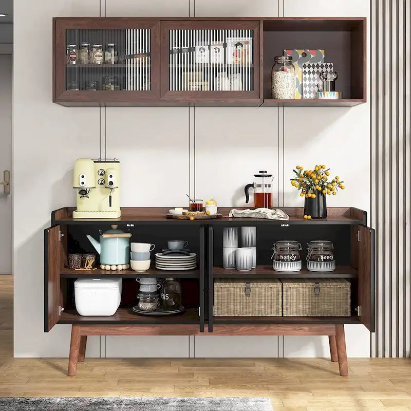 Aparador de cocina de 55 pulgadas, mesa de buffet, barra de café con almacenamiento y puertas para comedor, sala de estar, entrada