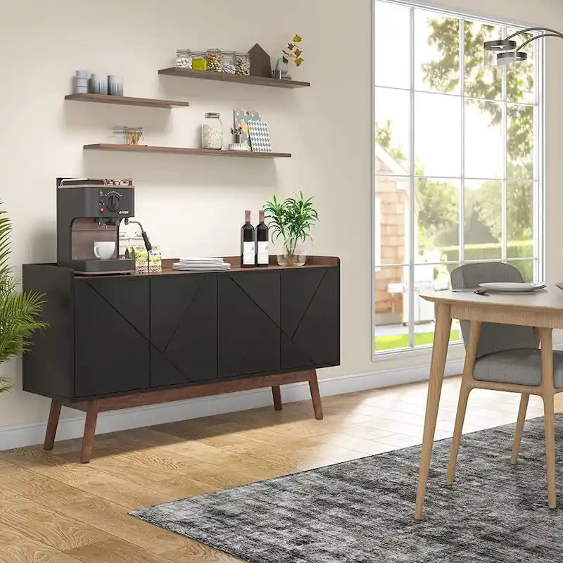Aparador de cocina de 55 pulgadas, mesa de buffet, barra de café con almacenamiento y puertas para comedor, sala de estar, entrada