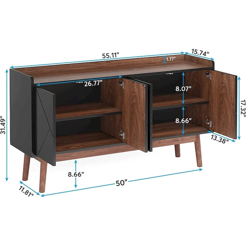 Aparador de cocina de 55 pulgadas, mesa de buffet, barra de café con almacenamiento y puertas para comedor, sala de estar, entrada