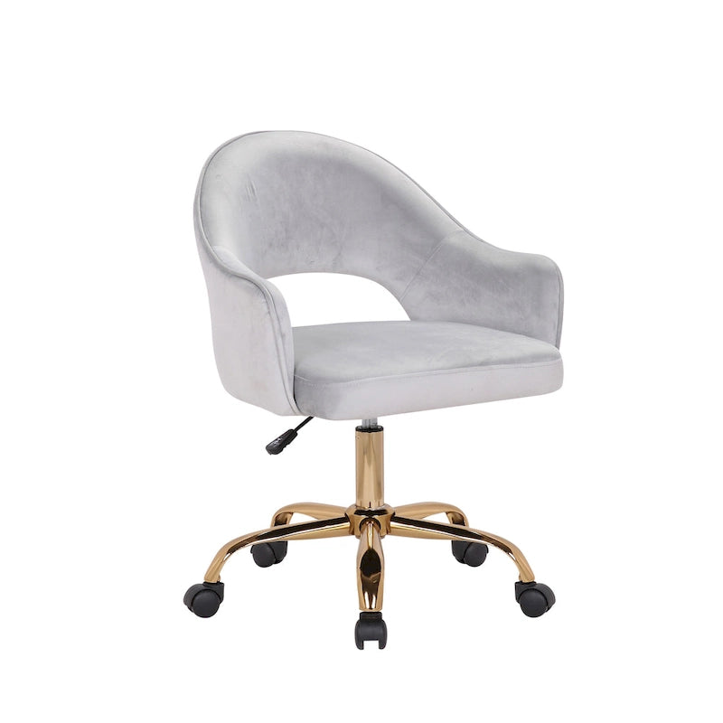 Sillón de Oficina Giratorio de Terciopelo, Patas de Cromo Dorado