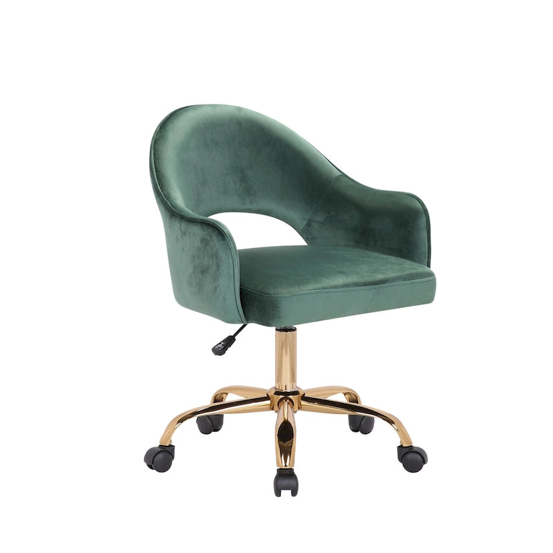 Sillón de Oficina Giratorio de Terciopelo, Patas de Cromo Dorado