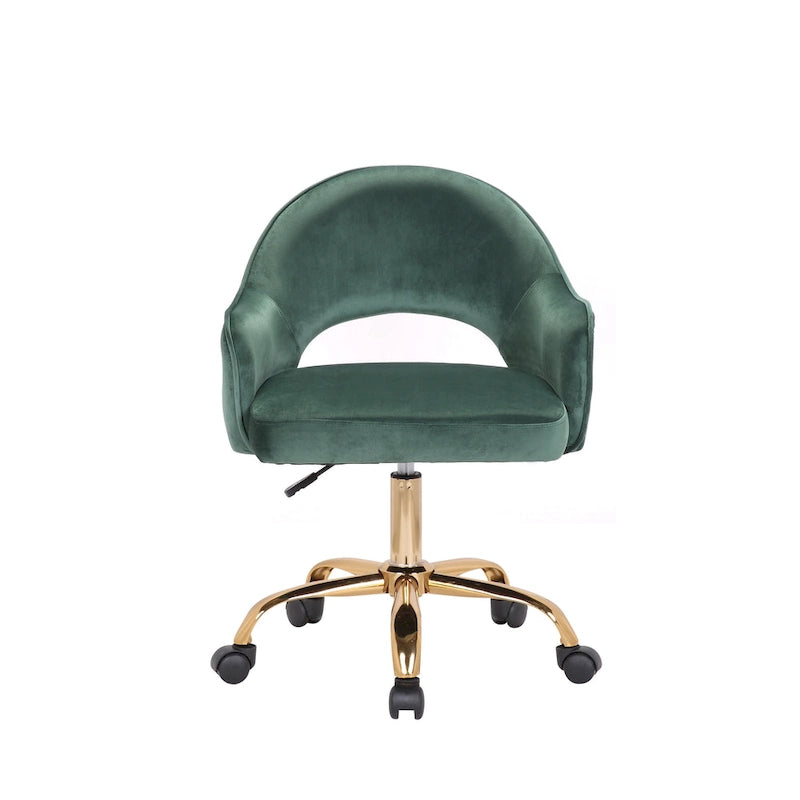 Sillón de Oficina Giratorio de Terciopelo, Patas de Cromo Dorado