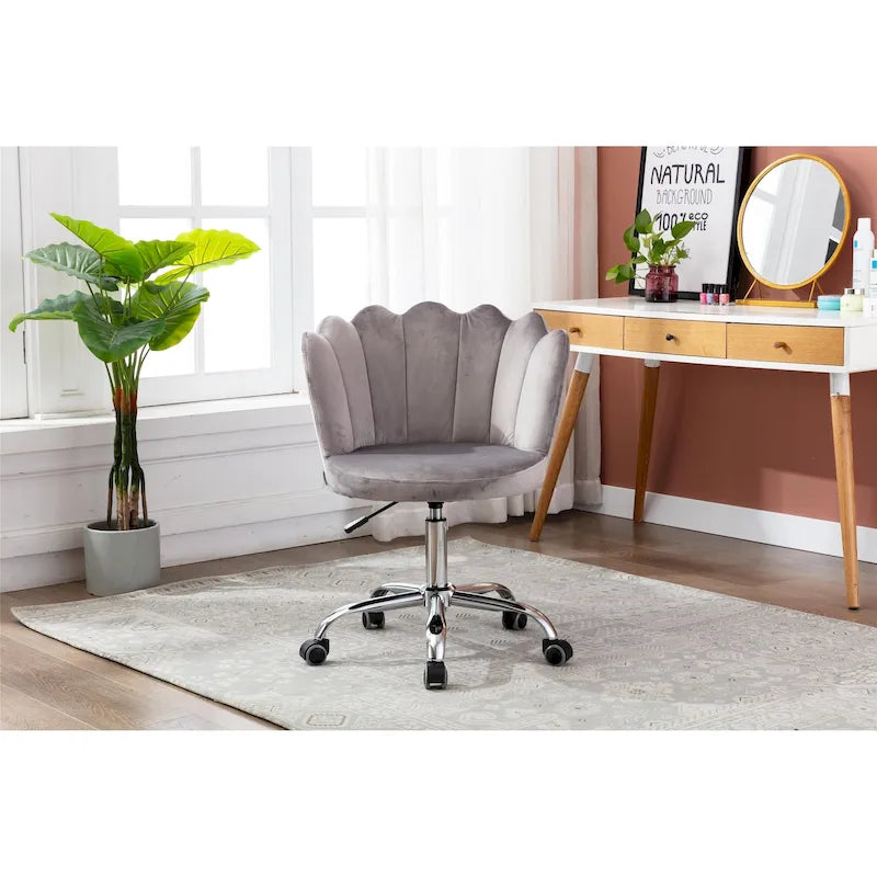 Silla de oficina doméstica giratoria tapizada en terciopelo con altura ajustable