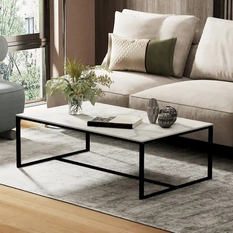 Mesa de centro rectangular Frame - Mesa auxiliar de mármol y metal