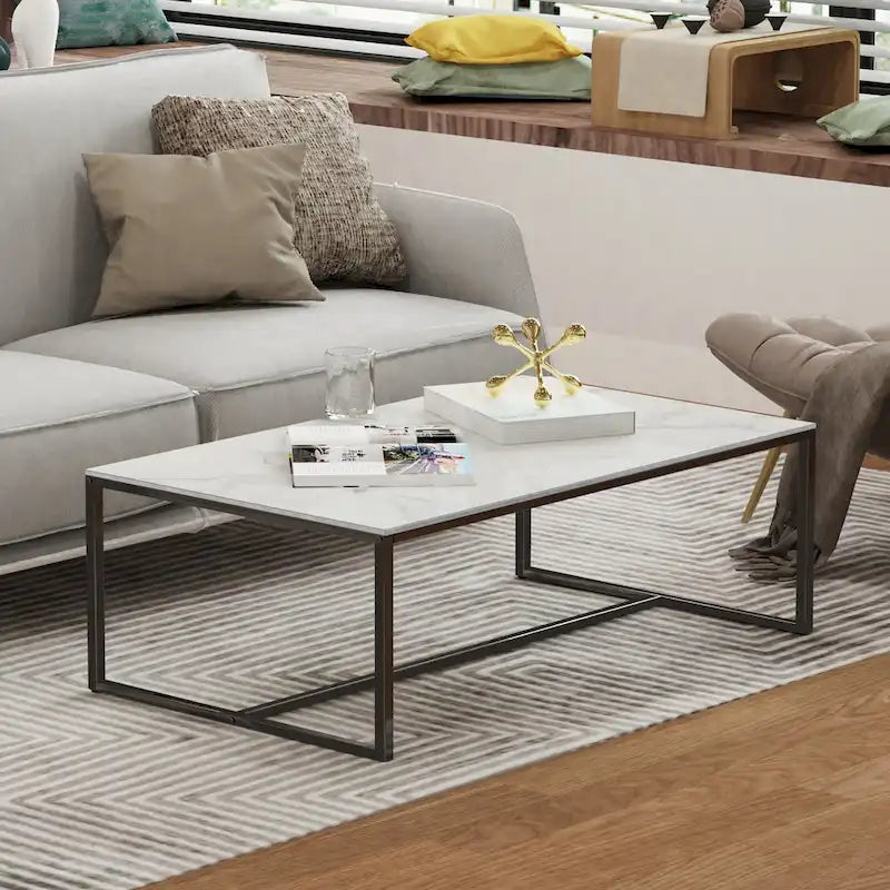 Mesa de centro rectangular Frame - Mesa auxiliar de mármol y metal