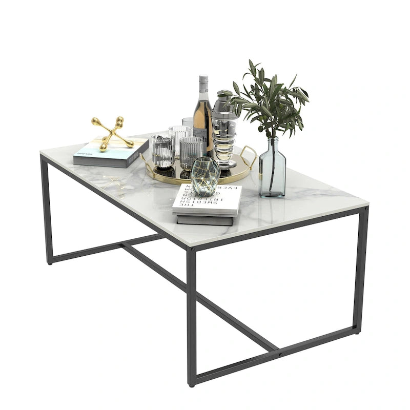 Mesa de centro rectangular Frame - Mesa auxiliar de mármol y metal