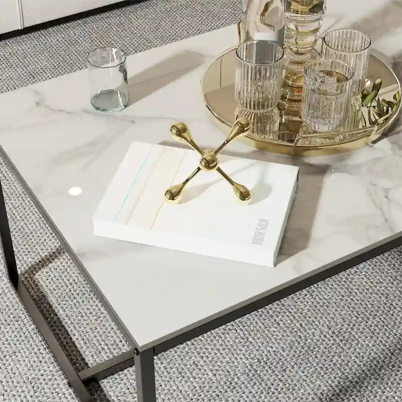 Mesa de centro rectangular Frame - Mesa auxiliar de mármol y metal