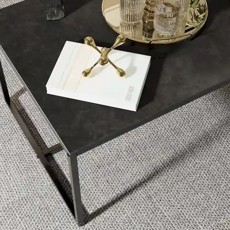 Mesa de centro rectangular Frame - Mesa auxiliar de mármol y metal