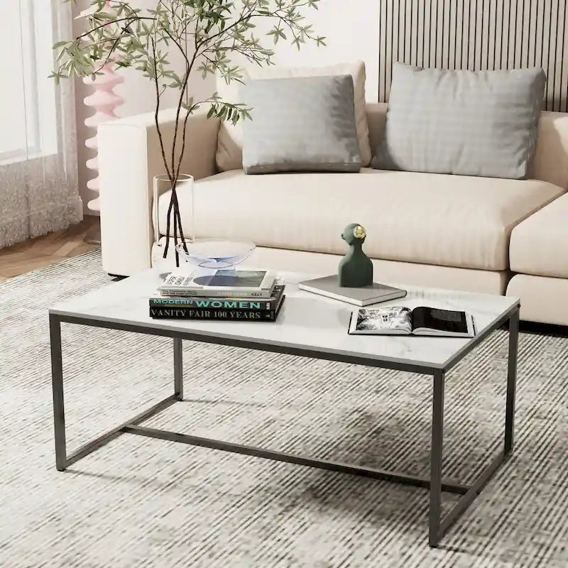 Mesa de centro rectangular Frame - Mesa auxiliar de mármol y metal