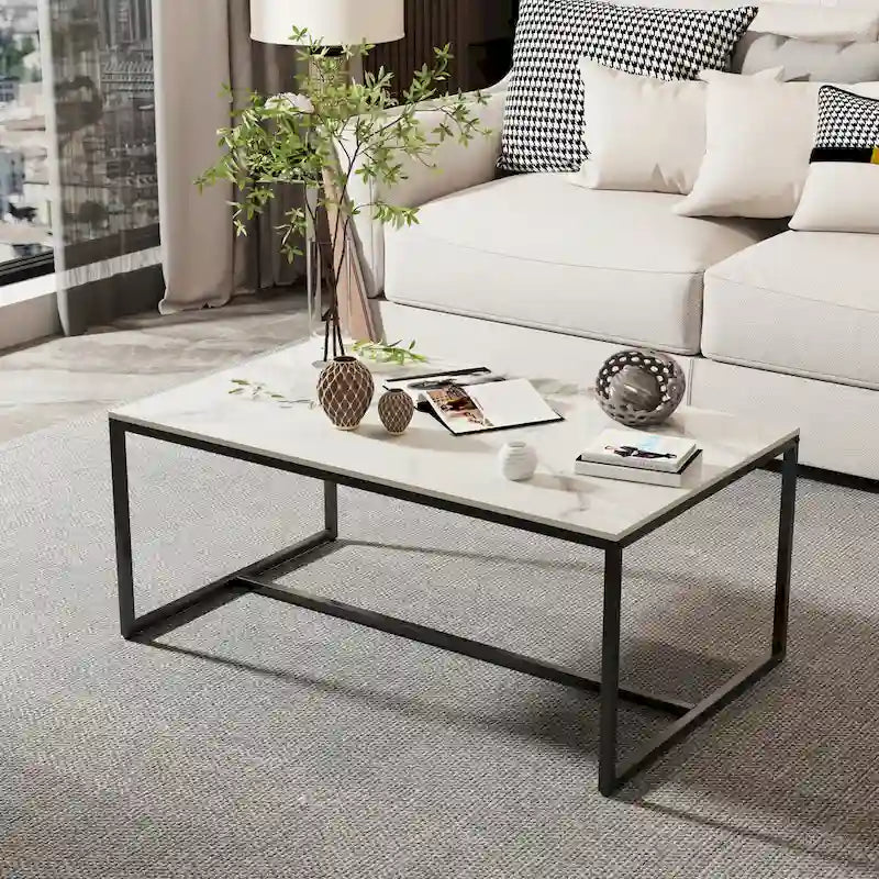 Mesa de centro rectangular Frame - Mesa auxiliar de mármol y metal