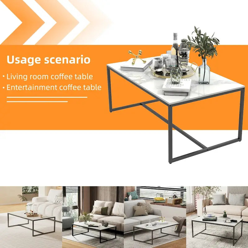 Mesa de centro rectangular Frame - Mesa auxiliar de mármol y metal