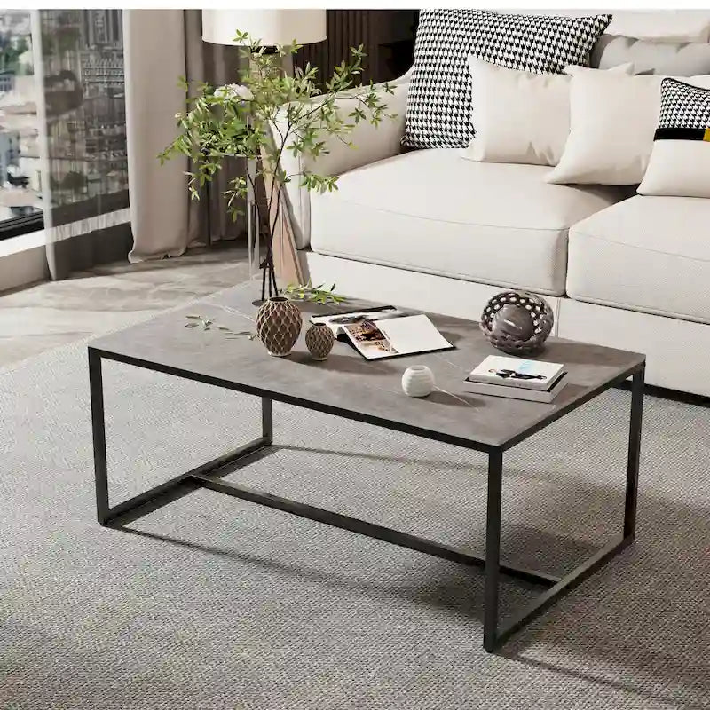 Mesa de centro rectangular Frame - Mesa auxiliar de mármol y metal