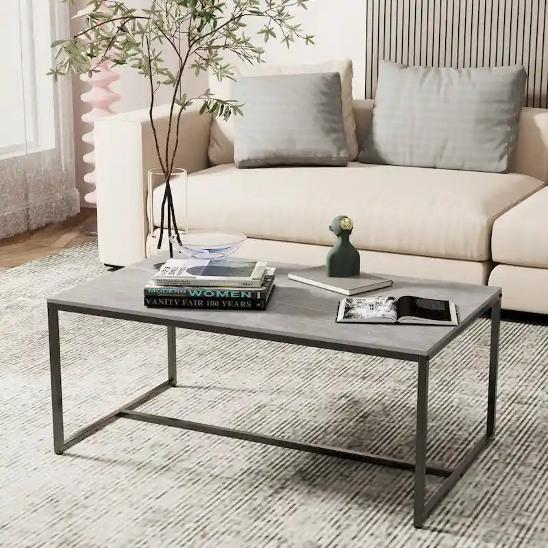 Mesa de centro rectangular Frame - Mesa auxiliar de mármol y metal
