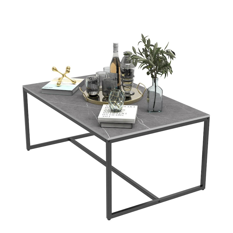 Mesa de centro rectangular Frame - Mesa auxiliar de mármol y metal