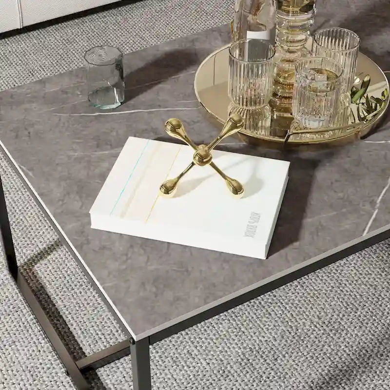 Mesa de centro rectangular Frame - Mesa auxiliar de mármol y metal