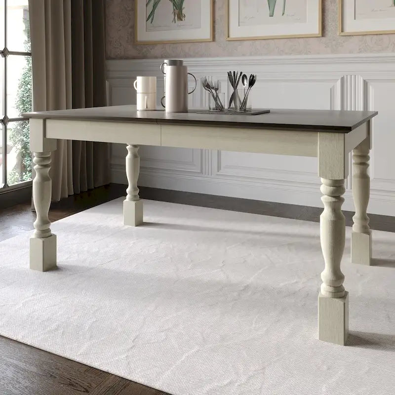 Juego de comedor de 7 piezas bicolor elegante de mediados de siglo