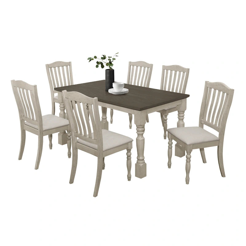 Juego de comedor de 7 piezas bicolor elegante de mediados de siglo