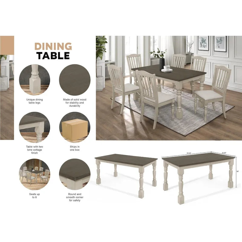 Juego de comedor de 7 piezas bicolor elegante de mediados de siglo