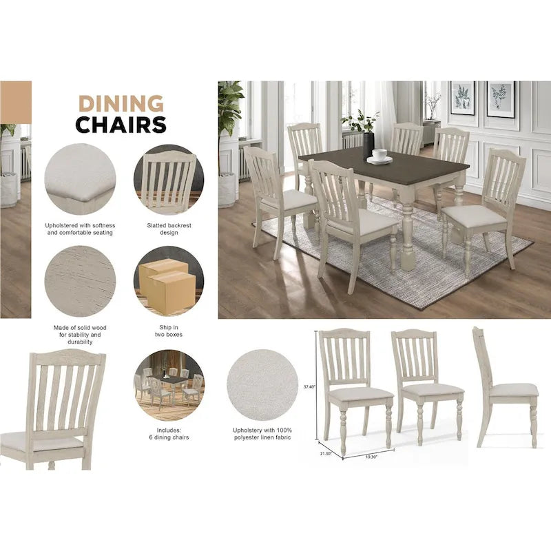Juego de comedor de 7 piezas bicolor elegante de mediados de siglo