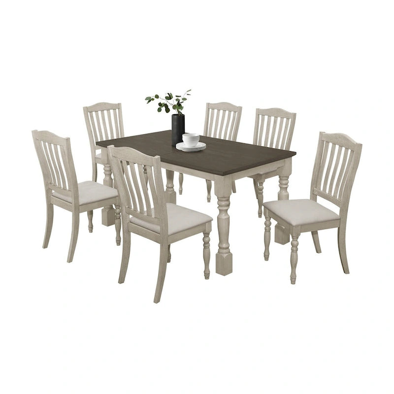 Juego de comedor de 7 piezas bicolor elegante de mediados de siglo