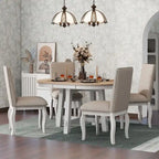Juego de comedor de casa de campo con mesa de comedor redonda extensible de madera y 4 sillas de comedor tapizadas