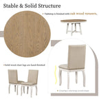 Juego de comedor de casa de campo con mesa de comedor redonda extensible de madera y 4 sillas de comedor tapizadas