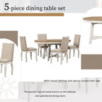 Juego de comedor de casa de campo con mesa de comedor redonda extensible de madera y 4 sillas de comedor tapizadas